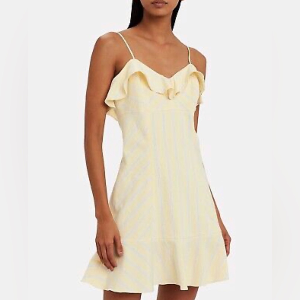 Intermix Yellow Striped Ruffle Dress Spaghetti Straps